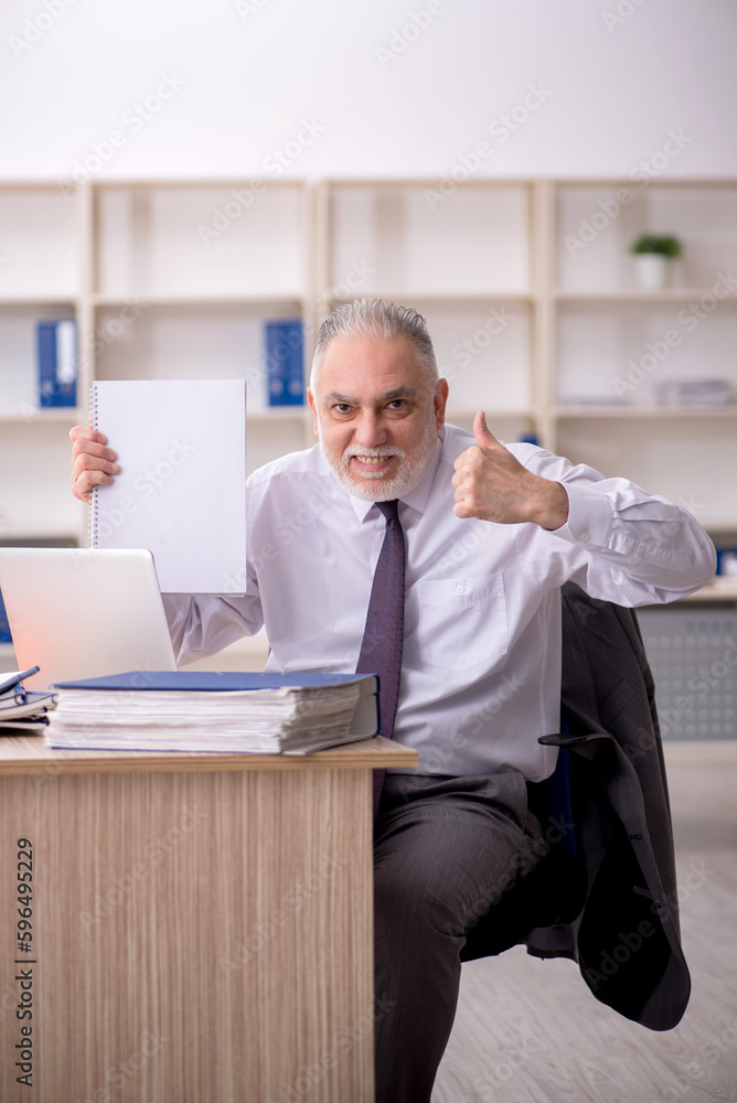 Old male employee working in the office Old male employee working in the office