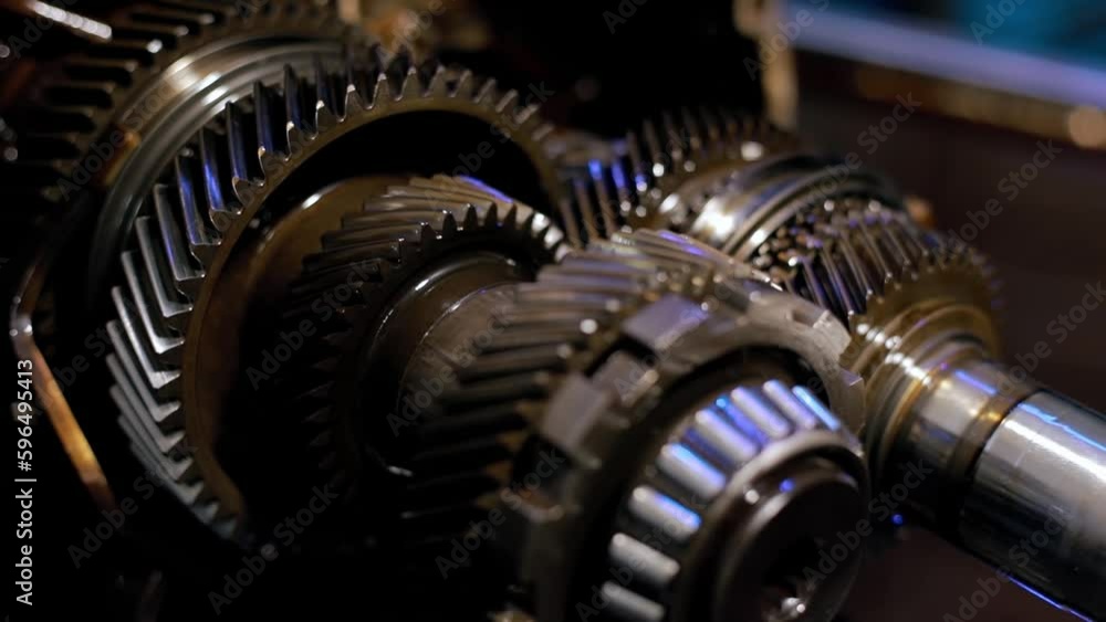 Gear mechanism process Rotating gears. works from within. movable gearbox. Close-up. Gearbox gears isolated Gear mechanism process Rotating gears. works from within. movable gearbox. Close-up. Gearbox gears isolated
