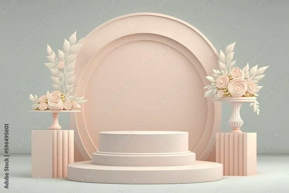 pastel podium product display flower background Generative AI