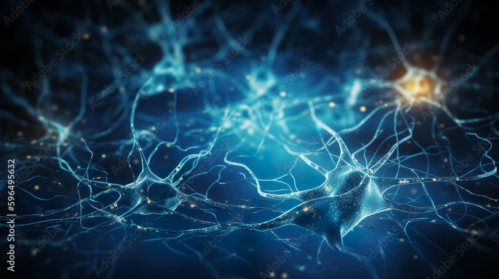 neuron cells with glowing in human brain synapses Generative AI neuron cells with glowing in human brain synapses Generative AI