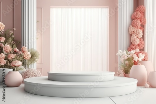 pastel podium product display flower background Generative AI © pickypix