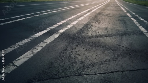 Aerial view tire track mark on asphalt tarmac road race. Generative ai