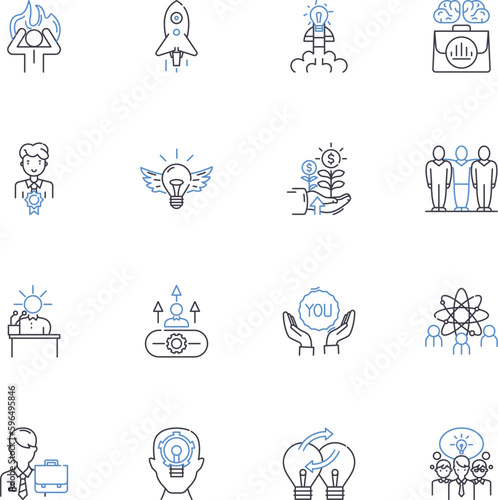 Excitement line icons collection. Thrill, Anticipation, Euphoria, Rush, Spark, Energy, Enthusiasm vector and linear illustration. Hype,Adrenaline,Burst outline signs set Generative AI
