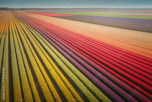 Fotografia Fields of tulip bulbs in the spring in the Noordoostpolder polder region of the Netherlands
