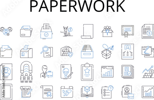 Paperwork line icons collection. Documentation, Red tape, Records keeping, Legal forms, Procedural documents, Administrative tasks, Written documents vector and linear illustration. Generative AI
