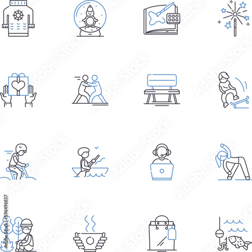 Pastime marketplace line icons collection. Hobbies, Collectibles, Antiques, Memorabilia, Trading, Sports, Crafting vector and linear illustration. Art,Toys,Music outline signs set Generative AI