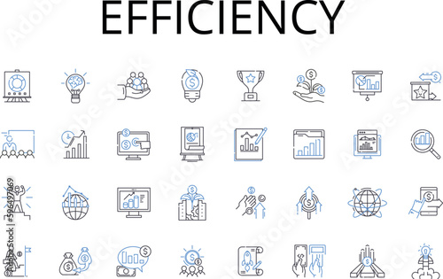 Efficiency line icons collection. Speediness, Productiveness, Promptness, Competence, Proficiency, Agility, Quickness vector and linear illustration. Swiftness,Effectualness,Powerfulness Generative AI