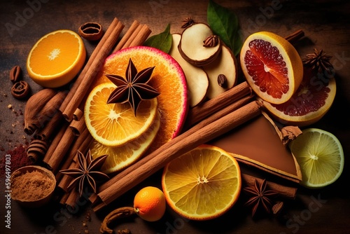 Fresh exotic fruit slices sprinkled with cinnamon Generative AI photo