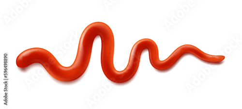 Isolated ketchup stain, red tomato sauce splash texture. Vector juicy stain, appetizing food stroke, condiment flow of curve winding shape