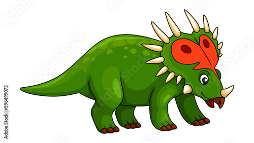 Cartoon styracosaurus dinosaur character. Isolated vector genus of herbivorous ceratopsian dino from the Cretaceous Period Campanian stage. Ancient spiky monster lizard  wild prehistoric reptile