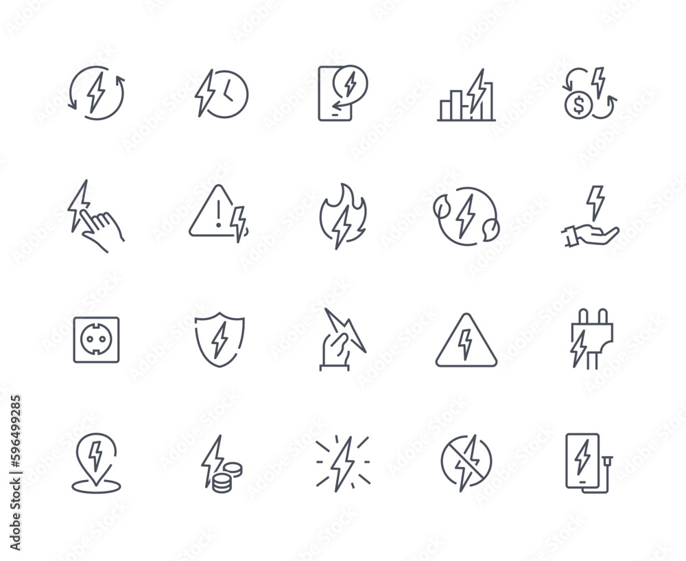 Energy related outline icons set