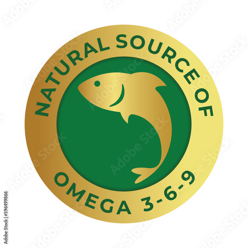 Omega 3 Label Vector or Omega 3 Icon in Flat Style Golden Emblem. Perfect for Product Packaging. Suitable for Health Products that Contain the Benefits of Omega 3.