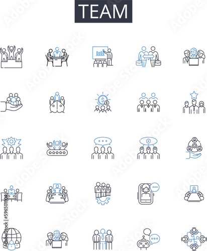 Team line icons collection. Squad, Group, Gang, Unit, Troop, Company, Posse vector and linear illustration. Band,Crew,Clique outline signs set Generative AI