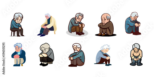 Old person is lonely vector set collection graphic clipart design