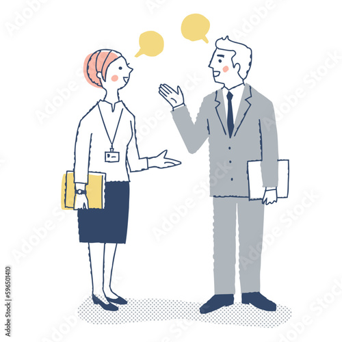 会話をするビジネスパーソンの男女