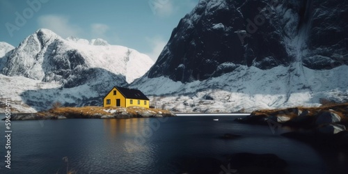 Mountain village in the winter, Generative Ai