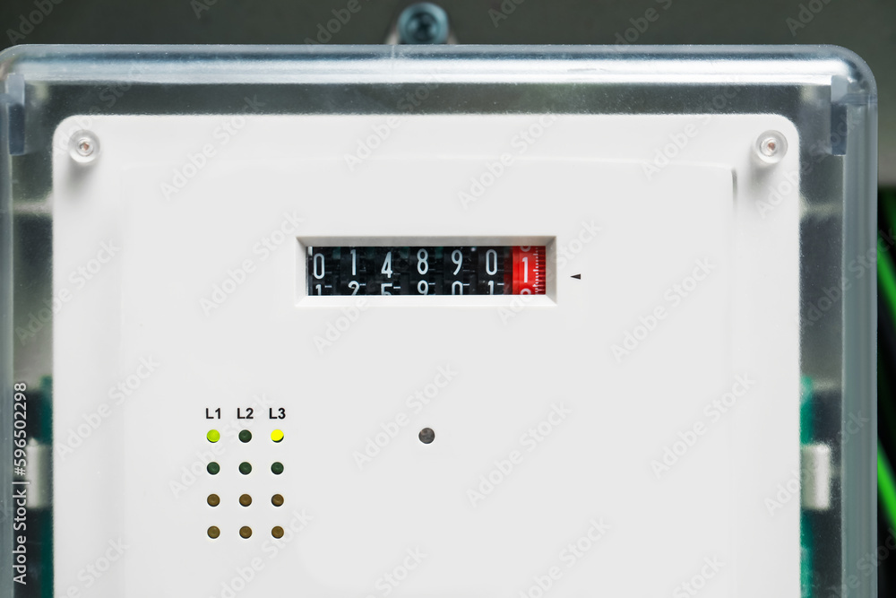 Closeup view of electric meter. Measuring device Closeup view of electric meter. Measuring device