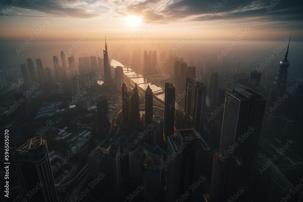 Panoramic view of the metropolitan skyline and skyscrapers. Generative AI
