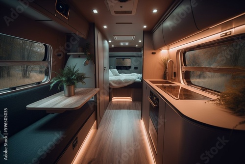 AI generated motorhome/camper interior for autotravel. Generative AI photo