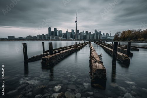 Time-lapse of Toronto's skyline, captured from Polson Pier across the bay. Generative AI photo