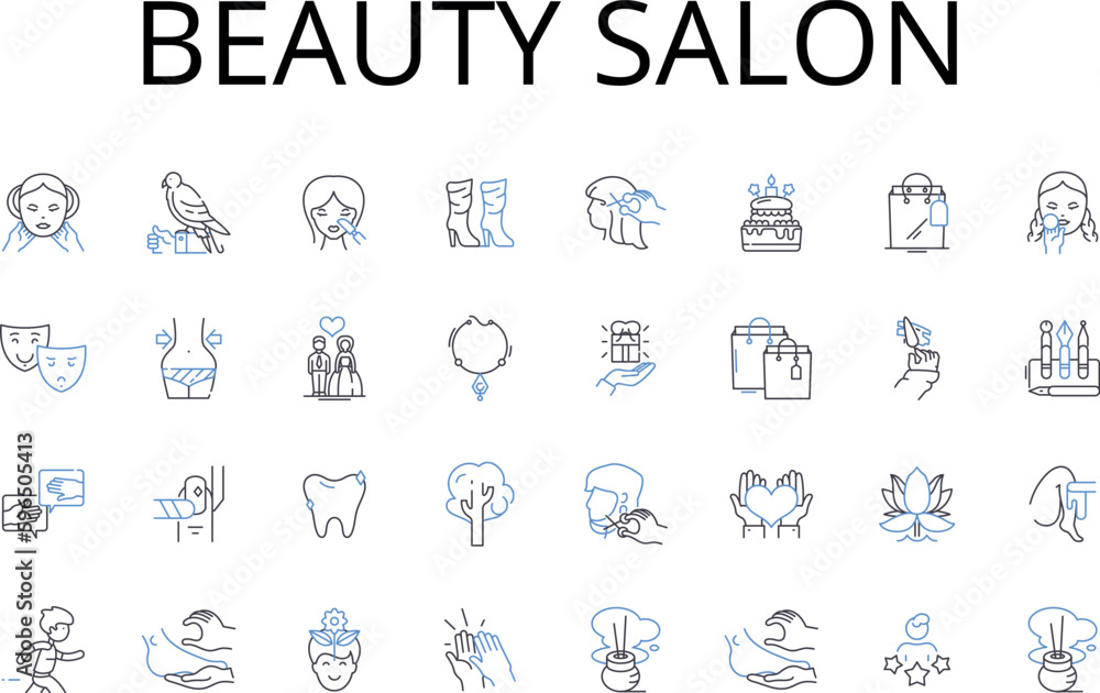 Beauty salon line icons collection. Hair salon, Nail salon, Day spa, Tanning salon, Barber shop, Eye salon, Facial spa vector and linear illustration. Body salon,Skin clinic,Beauty Generative AI