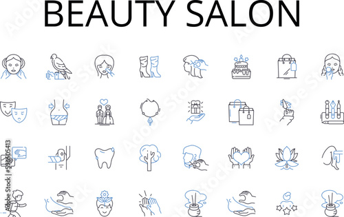 Beauty salon line icons collection. Hair salon, Nail salon, Day spa, Tanning salon, Barber shop, Eye salon, Facial spa vector and linear illustration. Body salon,Skin clinic,Beauty Generative AI