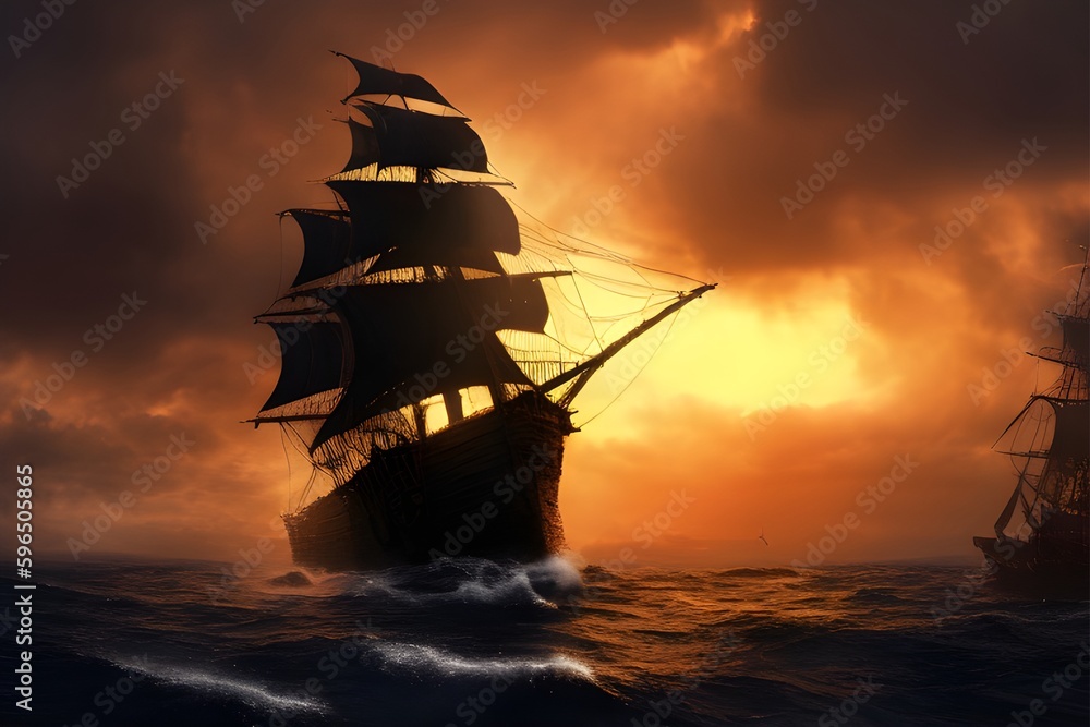 ship in the sunset