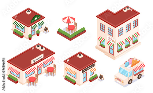 Set of isometric cafe