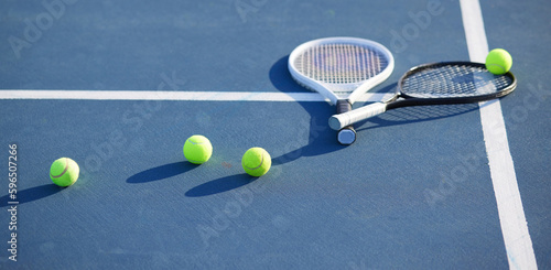 Is that health calling your name. Shot of two tennis rackets and tennis balls on a court during the day. © Nicholas Felix/peopleimages.com