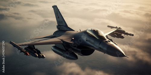 Fotografia American F-16 fighter jet in flight. Generative AI