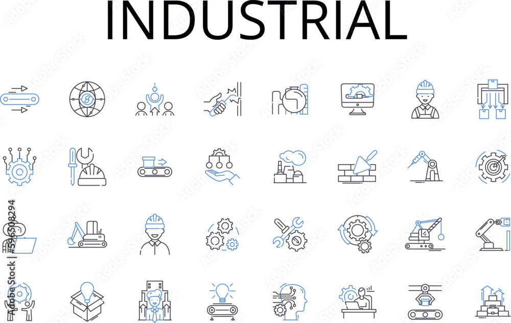 Industrial line icons collection. Agricultural, Commercial, Constructive, Developmental, Economic, Entrepreneurial, Financial vector and linear illustration. Generative AI