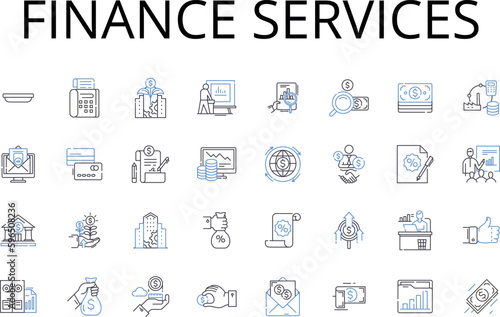 Finance services line icons collection. Banking, Investment, Accounting, Wealth management, Asset management, Financial planning, Insurance vector and linear illustration. Tax Generative AI