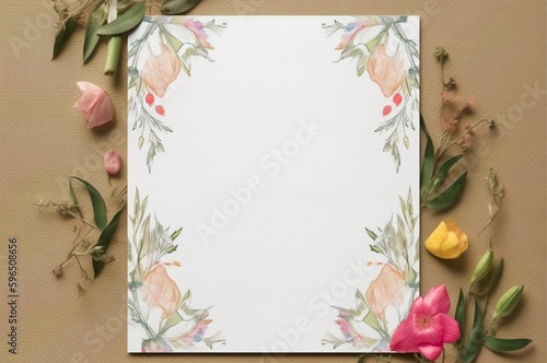 Invitation with already drawn flower board, ready to put text on, mock-up for invitation card