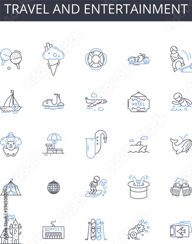 Travel and entertainment line icons collection. Journey, Excursion, Trip, Tour, Expedition, Roaming, Sightseeing vector and linear illustration. Adventure,Backpacking,Escapade outline Generative AI