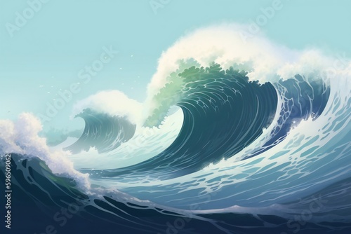 Illustration of a high waves in the ocean, generative AI