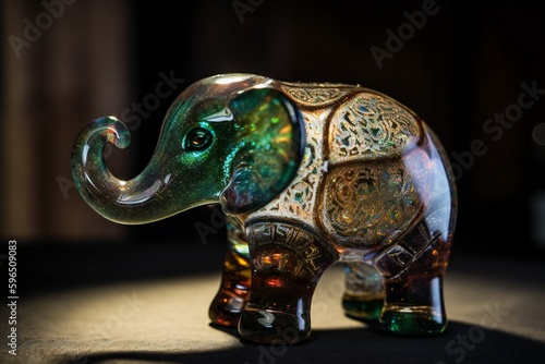  Glass scuplture of an elephant with abstract pattern, generative AI photo