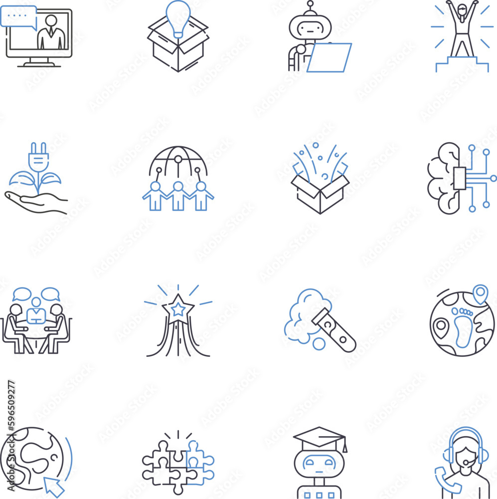 Fototapeta premium Leading Edge line icons collection. Innovation, Cutting-edge, Progress, Advancement, Modernization, Futuristic, Trailblazing vector and linear illustration. Generative AI