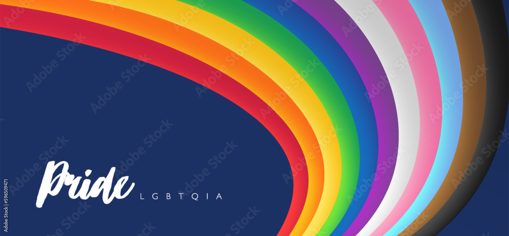 Colorful LGBTQIA pride month banner with 3D rainbow background. Vector template background. - obrazy, fototapety, plakaty 
