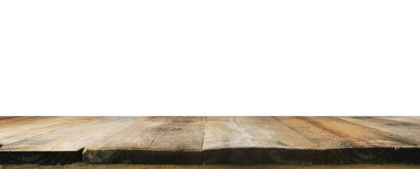empty wooden table for various uses with transparent PNG background - easy modification