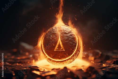 A burning crypto symbol. Generative AI