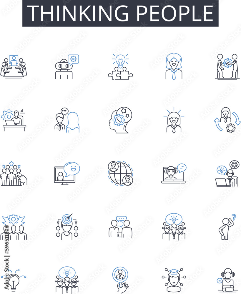 Thinking people line icons collection. Intellectually curious individuals, Analytical individuals, Thought-provoking minds, Rational thinkers, Critical thinkers, Logical minds, Generative AI