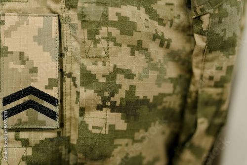  The uniform of a junior sergeant of the armed forces of Ukraine close-up