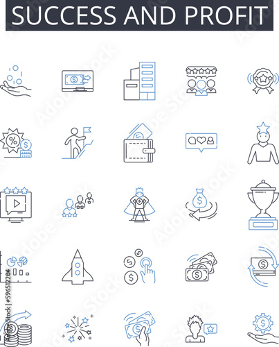 Success and profit line icons collection. Achievement, Gain, Prosperity, Accomplishment, Benefit, Bonanza, Triumph vector and linear illustration. Victory,Prosperousness,Flourishing Generative AI