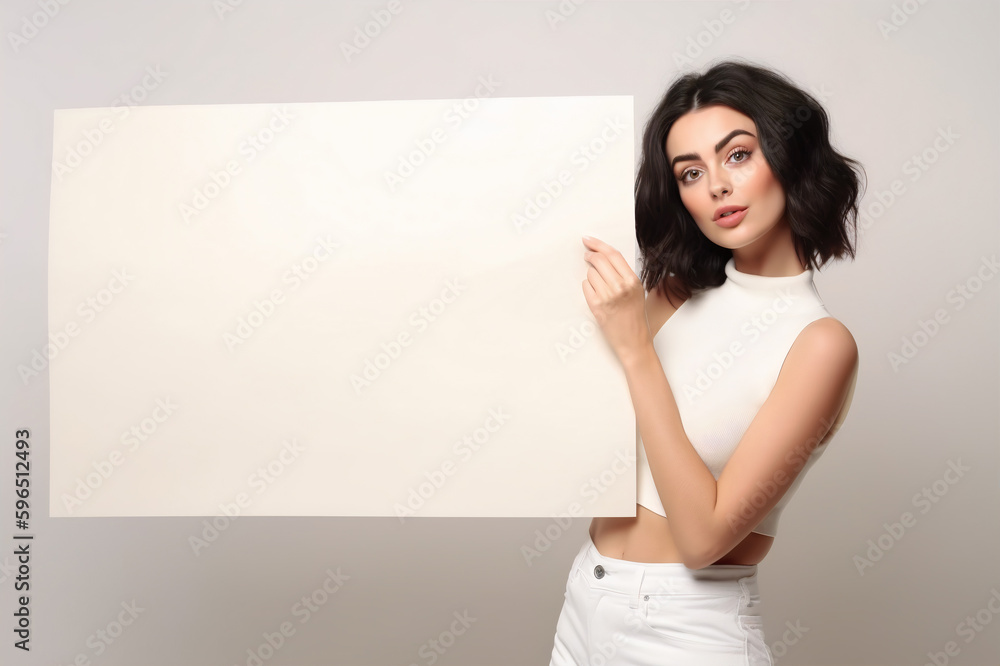 Brunette woman holding a blank board Brunette woman holding a blank board