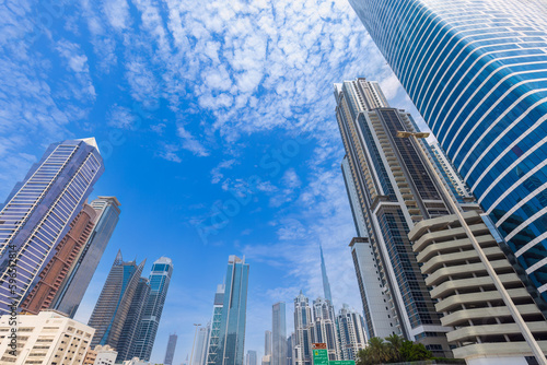UAE  Dubai downtown financial skyline and business shopping center near Dubai Mall.