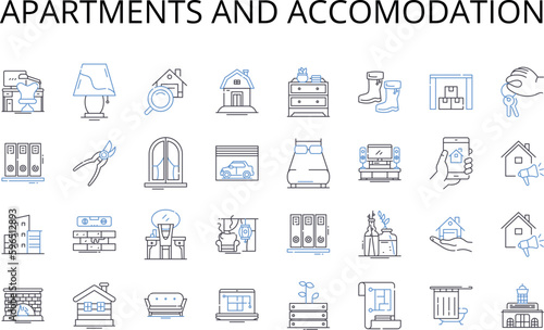 Apartments and accomodation line icons collection. Skyline and horizon, Shelter and house, Building and structure, Property and estate, Residency and dwelling, Site and plot, Flat and Generative AI