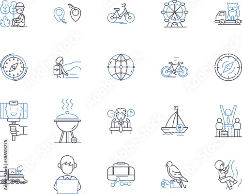 Playful sports line icons collection. Frisbee, Volleyball, Tennis, Soccer, Dodgeball, Bocce, Badminton vector and linear illustration. Ping-pong,Kubb,Horseshoes outline signs set Generative AI