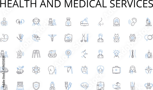 Health and medical services line icons collection. Nerking, Collaboration, Connectivity, Engagement, Communities, Sharing, Communication vector and linear illustration. Generative AI