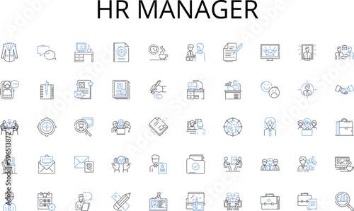 Hr manager line icons collection. Organization, Efficiency, Productivity, Time-management, Deadline, Schedule, Planning vector and linear illustration. Reminder,Alarm,Stopwatch outline Generative AI