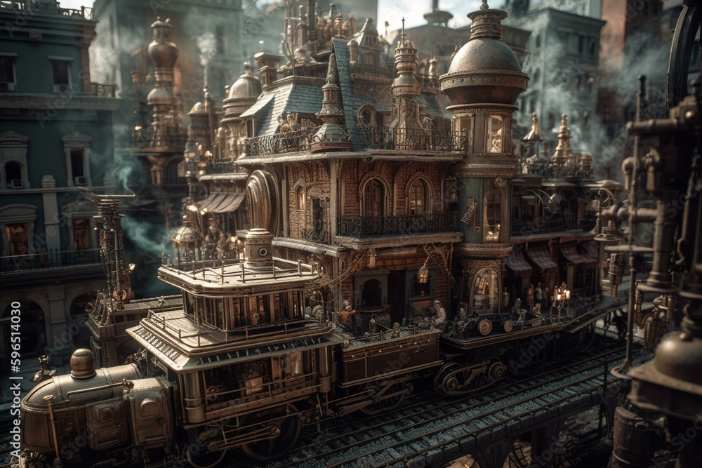 Imaginative steam-powered metropolis. Generative AI